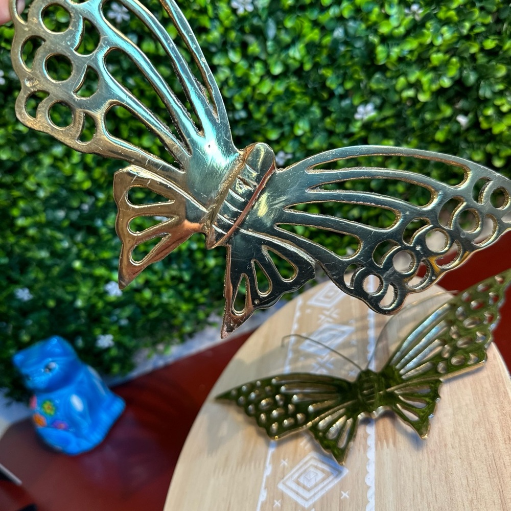 Set Of 2 Vintage Brass Butterfly Wall Hanging mid century - Picture 3 of 6